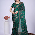 Premium Dark Green Fendy Silk Saree with Rose Gold Handwork embroidery