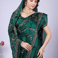 Premium Dark Green Fendy Silk Saree with Rose Gold Handwork embroidery