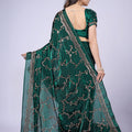 Premium Dark Green Fendy Silk Saree with Rose Gold Handwork embroidery