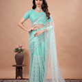 Stylish Party Wear Blue saree with Cutdana Work (Cross)