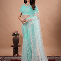 Stylish Party Wear Blue saree with Cutdana Work (Cross)