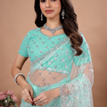 Stylish Party Wear Blue saree with Cutdana Work (Cross)