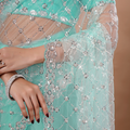 Stylish Party Wear Blue saree with Cutdana Work (Cross)