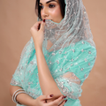 Stylish Party Wear Blue saree with Cutdana Work (Cross)