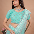 Stylish Party Wear Blue saree with Cutdana Work (Cross)