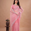 Stylish Party Wear Pink Saree with Cutdana Work (Cross)