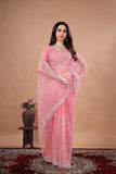 Stylish Party Wear Pink Saree with Cutdana Work (Cross)