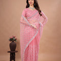 Stylish Party Wear Pink Saree with Cutdana Work (Cross)