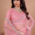 Stylish Party Wear Pink Saree with Cutdana Work (Cross)