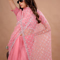 Stylish Party Wear Pink Saree with Cutdana Work (Cross)