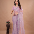 Stylish Party Wear Lavender Saree with Cutdana Work (Cross)