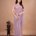 Stylish Party Wear Lavender Saree with Cutdana Work (Cross)
