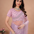 Stylish Party Wear Lavender Saree with Cutdana Work (Cross)
