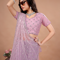 Stylish Party Wear Lavender Saree with Cutdana Work (Cross)