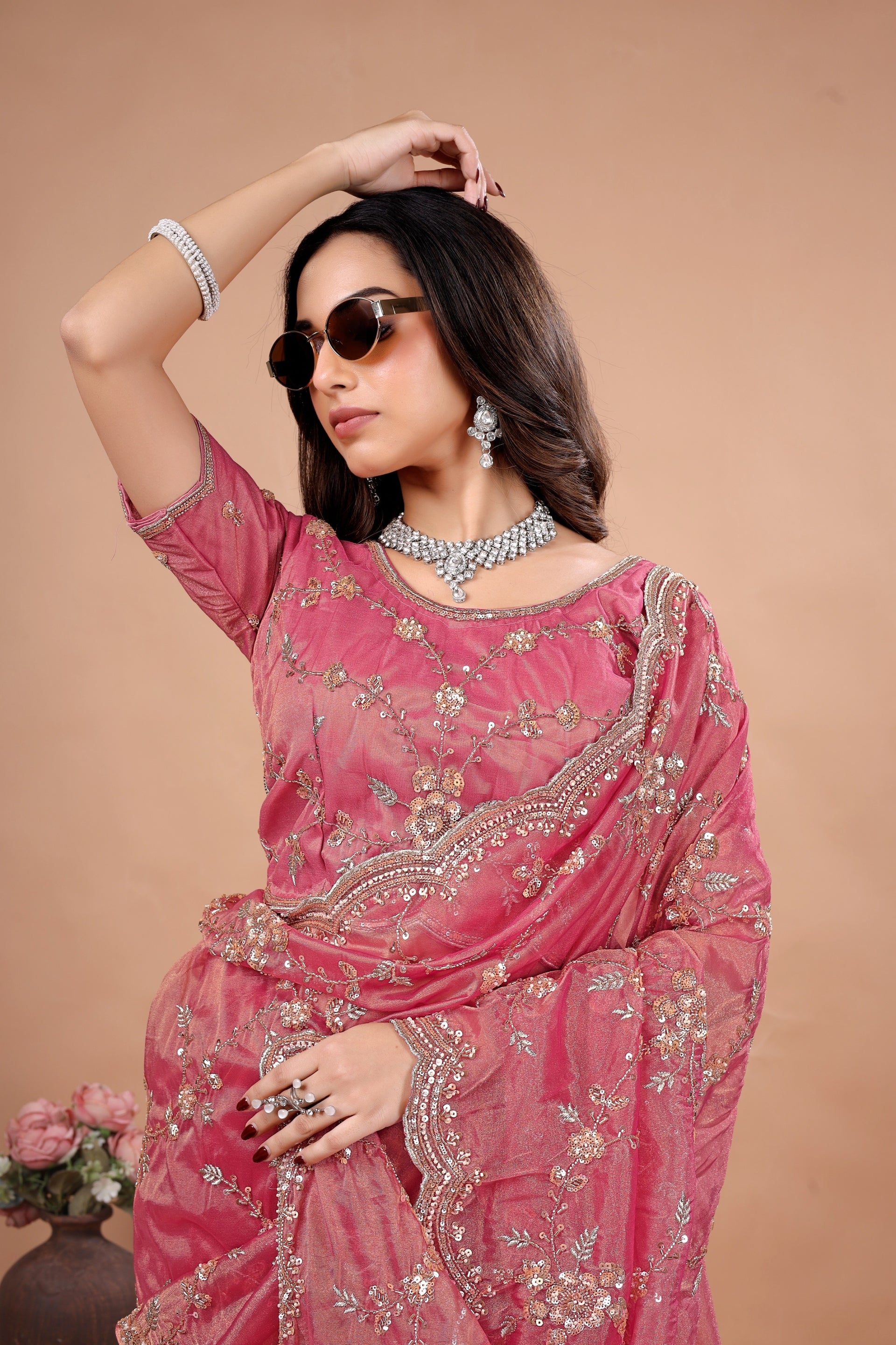 Kanyaari premium silk saree with heavy floral cutdana work, showcasing intricate embroidery and vibrant colors.