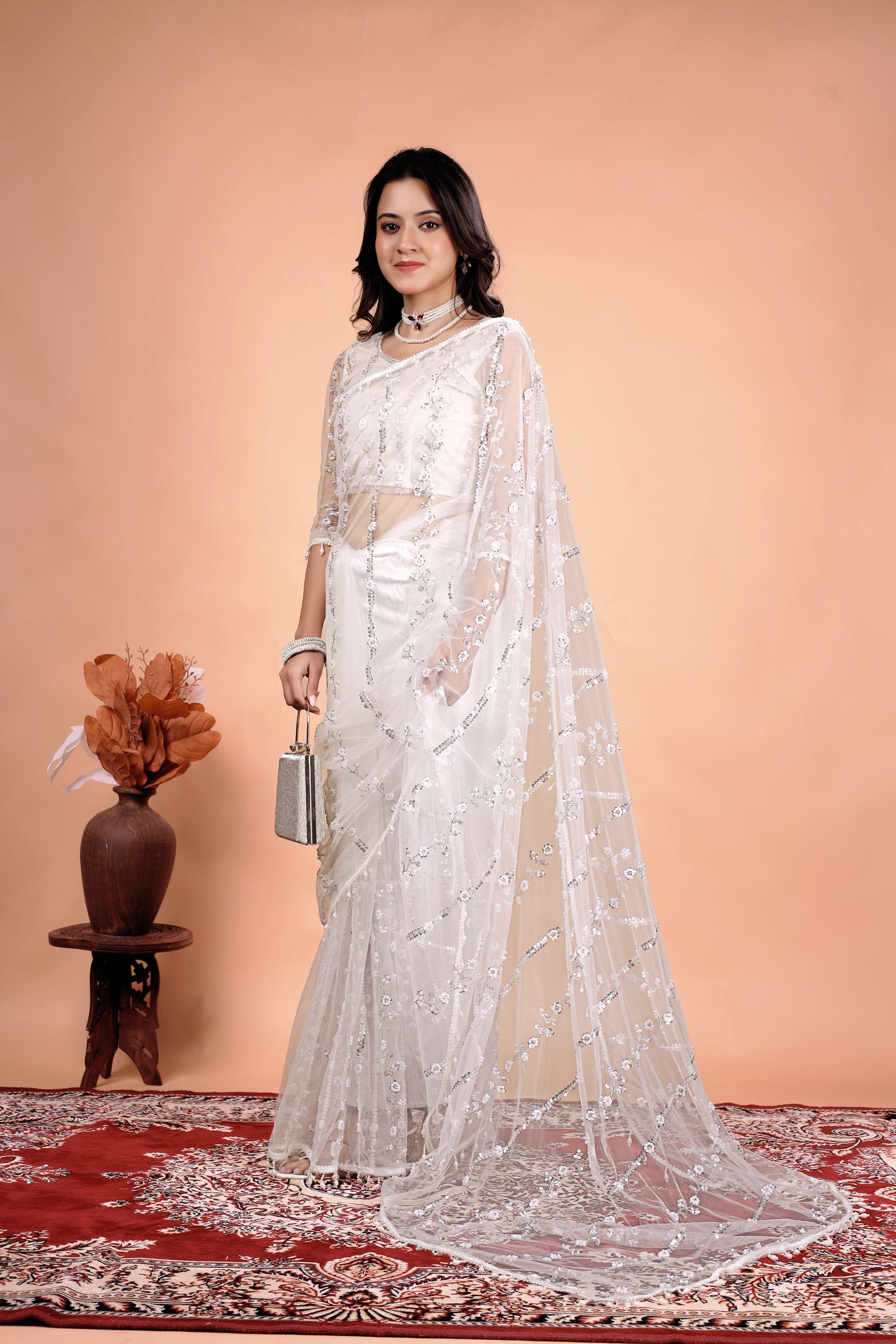 Tamannaah White Net Saree With Cutdana work