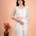 Tamannaah White Net Saree With Cutdana work