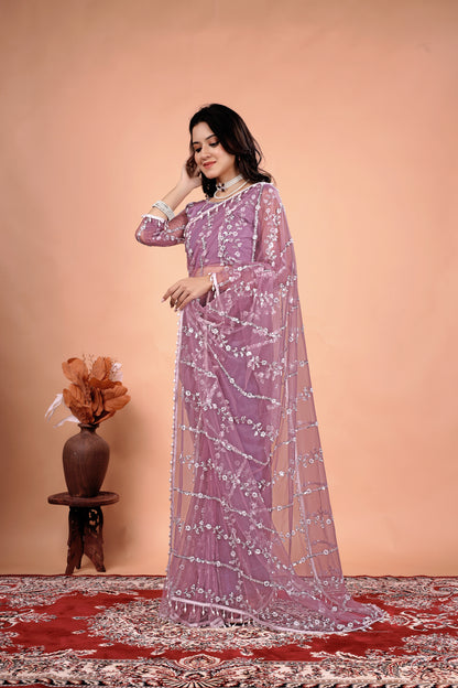 Kanyaari Tamanaa stylish saree with intricate cutdana and sequence work, featuring elegant traditional embroidery and vibrant fabric.