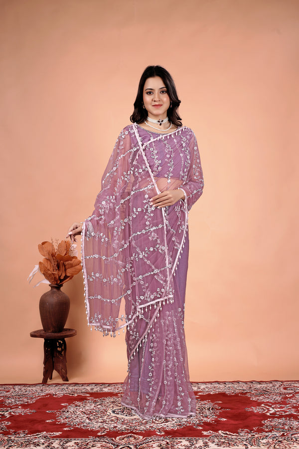 Kanyaari Tamanaa stylish saree with intricate cutdana and sequence work, featuring vibrant colors and elegant drape.
