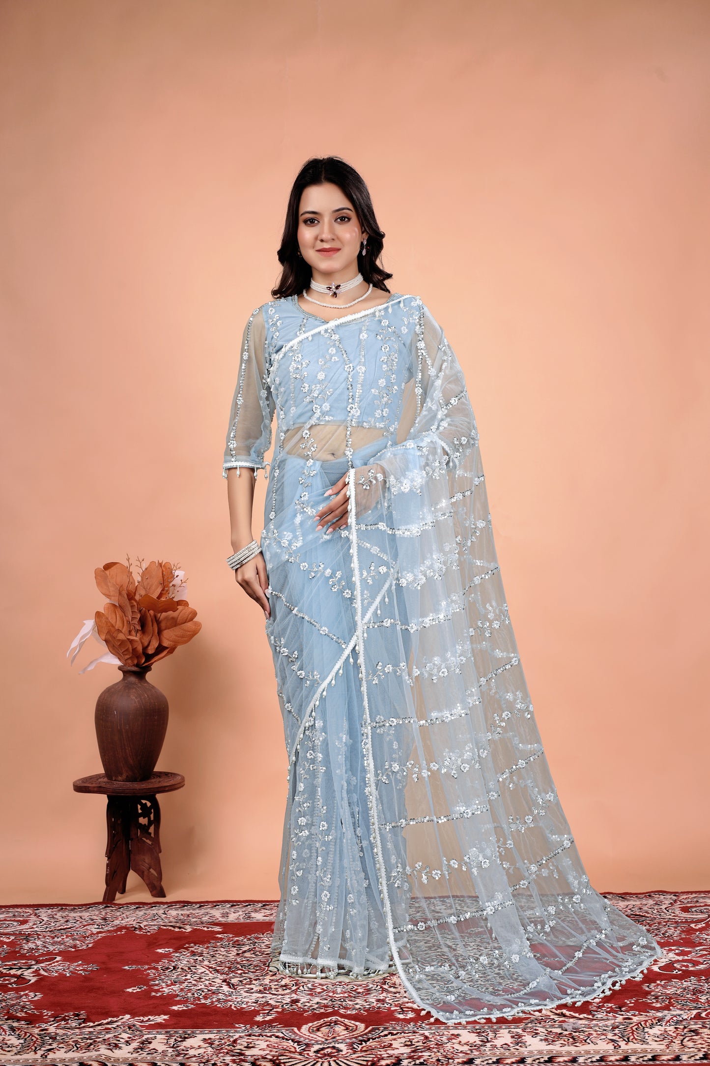 Tamannaah Sky Blue Net Saree With Cutdana work