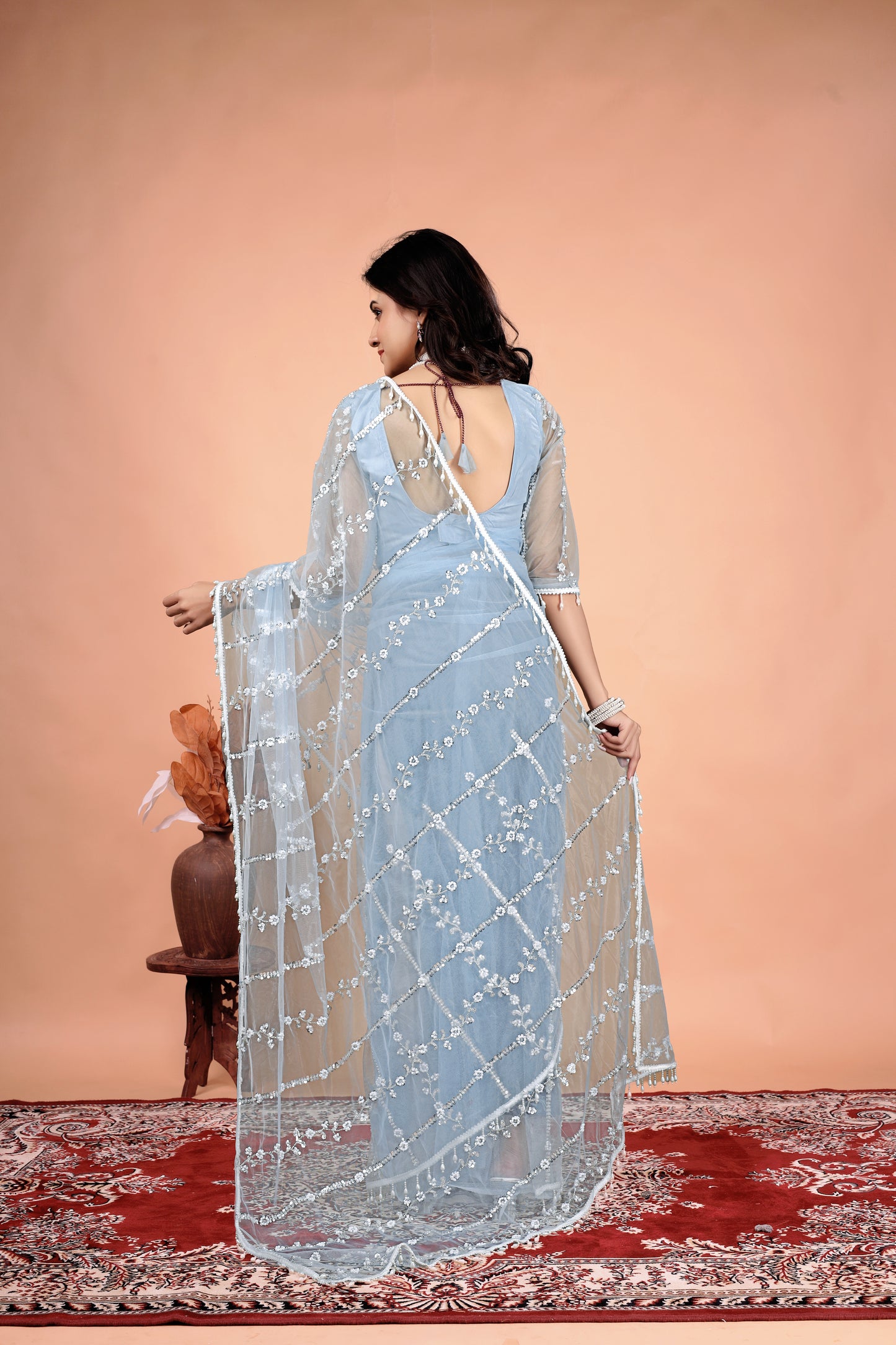 Tamannaah Sky Blue Net Saree With Cutdana work