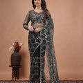 Green Net Saree Featuring Heavy Cutdana Work Border (Karina)