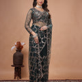 Green Net Saree Featuring Heavy Cutdana Work Border (Karina)