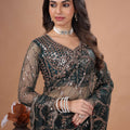 Green Net Saree Featuring Heavy Cutdana Work Border (Karina)