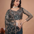 Green Net Saree Featuring Heavy Cutdana Work Border (Karina)