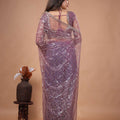 Kanyaari Styalish Net purple saree with heavy cutdana embroidery and intricate design, worn by Katrina for a traditional look.
