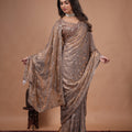 Luxury Silk Rose Gold Cutdana Work Gold Saree (Rashmika)