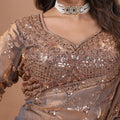 Luxury Silk Rose Gold Cutdana Work Gold Saree (Rashmika)