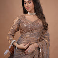 Luxury Silk Rose Gold Cutdana Work Gold Saree (Rashmika)
