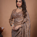 Luxury Silk Rose Gold Cutdana Work Gold Saree (Rashmika)