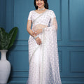 Kanyaari Off White Net Handwork Saree With Unstitched Blouse