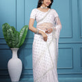 Kanyaari Off White Net Handwork Saree With Unstitched Blouse