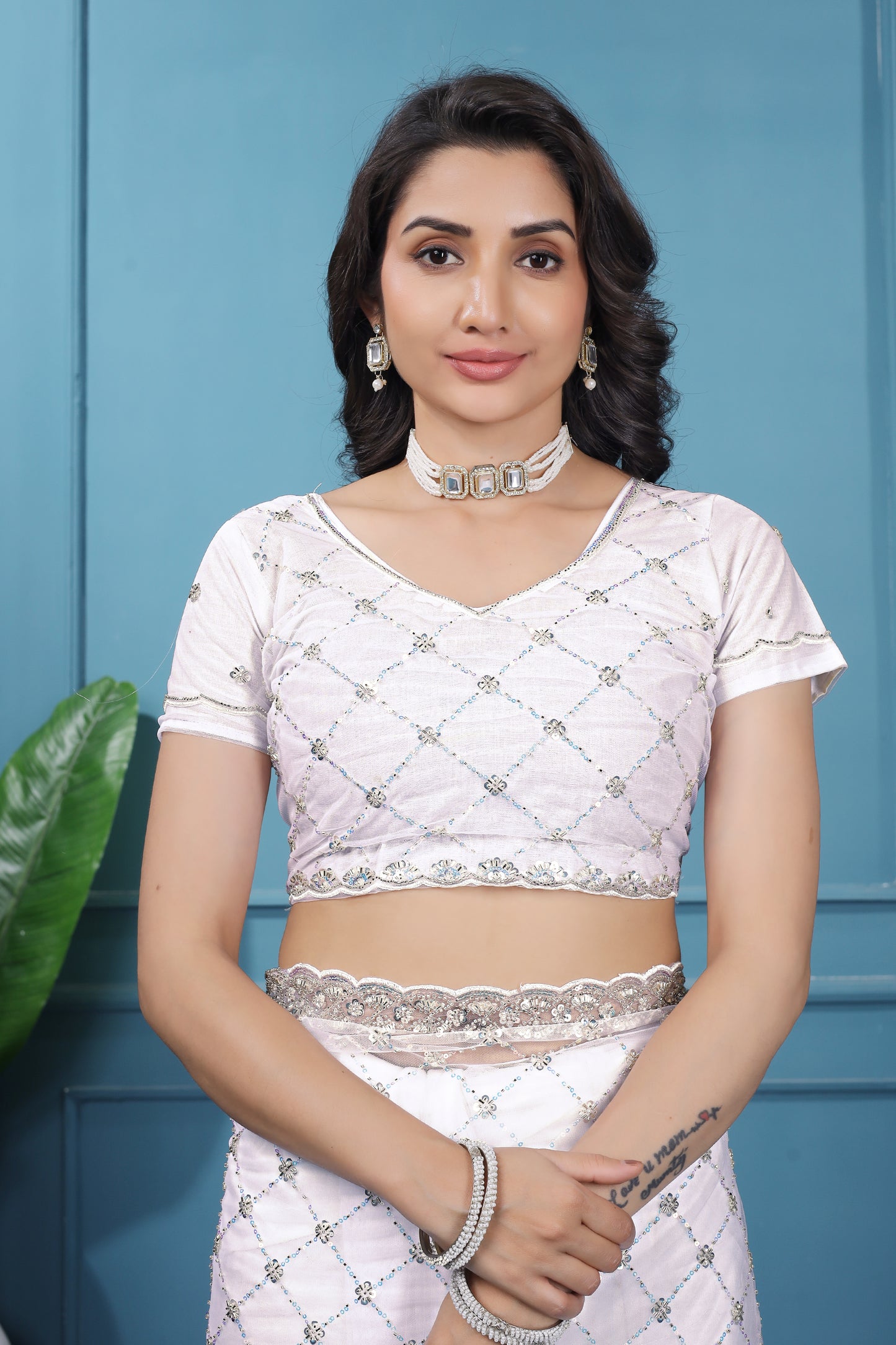 Kanyaari Off White Net Handwork Saree With Unstitched Blouse