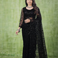 Kanyaari Black Net Handwork Saree With Unstitched Blouse