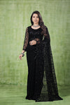 Kanyaari Black Net Handwork Saree With Unstitched Blouse