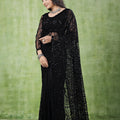 Kanyaari Black Net Handwork Saree With Unstitched Blouse