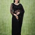 Kanyaari Black Net Handwork Saree With Unstitched Blouse