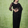 Kanyaari Black Net Handwork Saree With Unstitched Blouse
