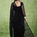 Kanyaari Black Net Handwork Saree With Unstitched Blouse