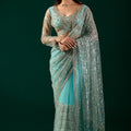 Styalish Net  Heavy Cutdana Embroidered Blue Saree (Katrina)