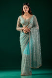 Styalish Net  Heavy Cutdana Embroidered Blue Saree (Katrina)