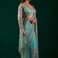 Styalish Net  Heavy Cutdana Embroidered Blue Saree (Katrina)