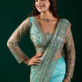 Styalish Net  Heavy Cutdana Embroidered Blue Saree (Katrina)