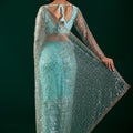 Styalish Net  Heavy Cutdana Embroidered Blue Saree (Katrina)