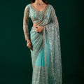 Styalish Net  Heavy Cutdana Embroidered Blue Saree (Katrina)