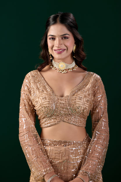Yellow saree by Kanyaari featuring heavy cutdana embroidery and net fabric, styled with intricate embroidery details.